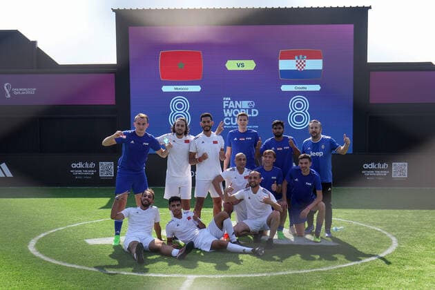 FIFA Fan World Cup, Croatia v Morocco: FIFA World Cup, WM, Weltmeisterschaft, Fussball Qatar 2022 Croatian and Moroccan fans during the FIFA Fan World Cup match between Croatia and Morocco fans at the Fifa Fan Festival at Al Bidda Park on November 22, 2022., in Doha, Qatar. IgorxKralj PIXSELL