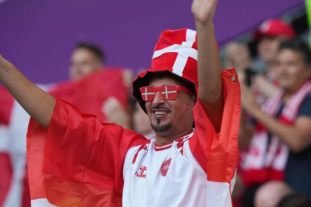 QAT, WM FIFA 2022, Group D, Dänemark vs Tunesien 22.11.2022, Education City Stadium, Doha, QAT, WM FIFA 2022, Group D, Dänemark vs Tunesien, im Bild Dänische Fans feiern auf den Tribünen.. *** QAT, World Cup FIFA 2022, Group D, Denmark vs Tunisia 22 11 2022, Education City Stadium, Doha, QAT, World Cup FIFA 2022, Group D, Denmark vs Tunisia, in picture Danish fans celebrate in the stands nordphotoxGmbHx xBratic nph00250