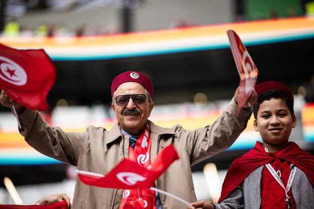 221122 Fans of Tunisia ahead of the FIFA World Cup, WM, Weltmeisterschaft, Fussball 2022 football match between Denmark and Tunisia on November 22, 2022 in Doha. Photo: Joel Marklund BILDBYRAN kod JM JM0382 bbeng fotboll football soccer fotball vm fotbolls-vm fotball-vm fotbolls-vm 2022 fifa world cup 2022 danmark denmark tunisien tunisia publik *** 221122 Fans of Tunisia ahead of the FIFA World Cup 2022 football match between Denmark and Tunisia on November 22, 2022 in Doha Photo Joel Marklund PHOTO AGENCY code JM JM0382 bbeng football football soccer fotball world cup football world cup football world cup 2022 fifa world cup 2022 denmark denmark tunisia tunisia audience,  Copyright: JOELxMARKLUND BB221122JM013