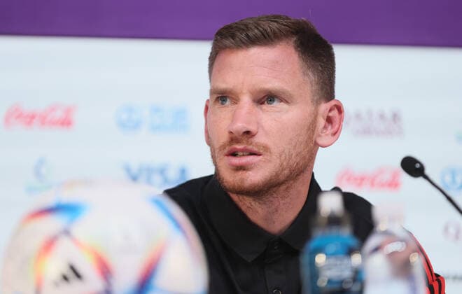 Belgium s Jan Vertonghen pictured during a press conference, PK, Pressekonferenz of Belgian national soccer team the Red Devils, at the Qatar National Convention Center QNCC, in Doha, State of Qatar, Tuesday 22 November 2022. The Red Devils are preparing for their first match against Canada in Group F of the FIFA 2022 World Cup in Qatar. BRUNOxFAHY  x52822020x