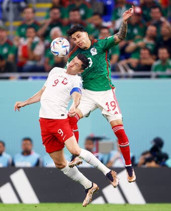 Mandatory Credit: Photo by Kieran McManus Shutterstock (13626428n) Robert Lewandowski of Poland and Jorge Sanchez of Mexico. Mexico v Poland, FIFA World Cup, WM, Weltmeisterschaft, Fussball 2022, Group C, Football, Stadium 974, Doha, Qatar - 22 Nov 2022 Editorial Use Only Mexico v Poland, FIFA World Cup 2022, Group C, Football, Stadium 974, Doha, Qatar - 22 Nov 2022 Editorial Use Only Copyright: xKieranxMcManus Shutterstockx 13626428n