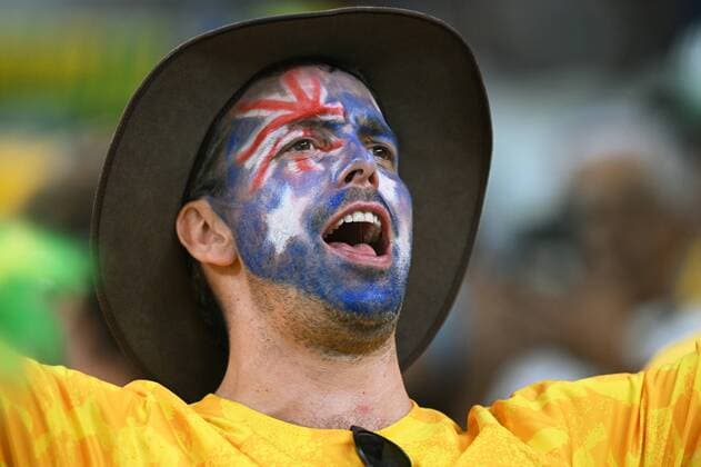 Qatar Soccer World Cup France - Australia 8322123 22.11.2022 An Australia s supporter waits before the start of the Qatar 2022 World Cup Group D soccer match between France and Australia at the Al Janoub Stadium in Al-Wakrah, Qatar. Grigory Sysoev Sputnik Al Wakrah Qatar  Copyright: xGrigoryxSysoevx