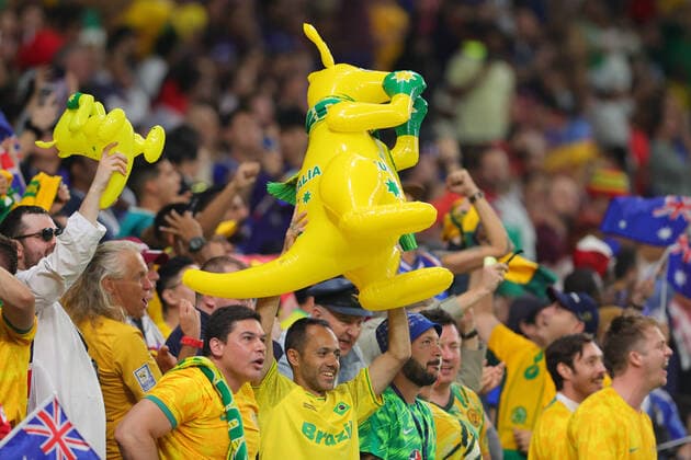 Australian fans celebrate a goal during the FIFA World Cup, WM, Weltmeisterschaft, Fussball Qatar 2022 Group D match between France and Australia at Al Wakrah Sports Club, Al Wakrah, Qatar on 22 November 2022. Copyright: xPeterxDovganx 34450011