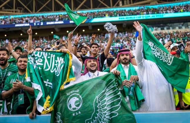 Doha, Qatar. 22nd Nov, 2022. Saudi Fanblock Argentina - Saudi Arabia World Cup 2022 in Qatar 22.11.2022 Credit: Moritz Müller *** Doha, Qatar 22nd Nov, 2022 Saudi fan block Argentina Saudi Arabia World Cup 2022 in Qatar 22 11 2022 Credit Moritz Müller