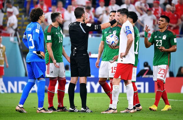 Football, World Cup, 2022, Men, Qatar, Group C, Matchday 1, Stadium 974 Mexico Poland 0 0 Guillermo Ochoa MEX , Referee Christopher Beath AUS , Robert Lewandowski POL Action FIFA REGULATES PROHIBIT ANY USE OF PHOTOGRAPHS AS IMAGE SEQUENCES AND OR QUASI VIDEO