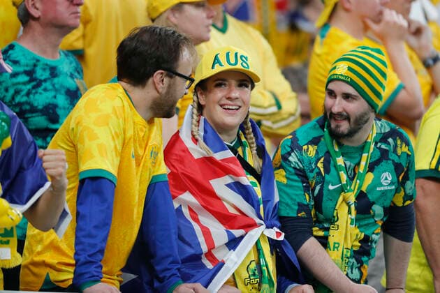 France v Australia 2022 FIFA World Cup, WM, Weltmeisterschaft, Fussball The Australian fans before the 2022 FIFA World Cup Group D match at Al Janoub Stadium, Al Wakrah Content Not Available For UK Newspapers Copyright: xPaulxChestertonx FIL-17638-0121 UK Newspapers OUT