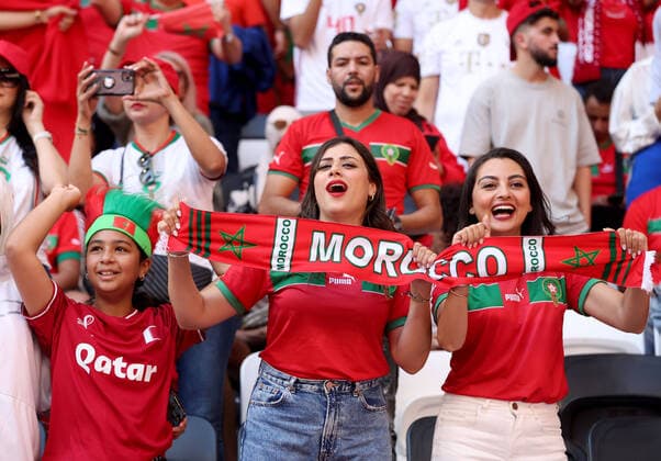 Morocco v Croatia: Group F - FIFA World Cup, WM, Weltmeisterschaft, Fussball Qatar 2022 AL KHOR, QATAR - NOVEMBER 23: Fans support their team during the FIFA World Cup Qatar 2022 Group F match between Morocco and Croatia at Al Bayt Stadium on November 23, 2022 in Al Khor, Qatar. Photo by Igor Kralj PIXSELL IgorxKralj PIXSELL