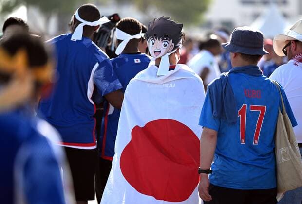 Qatar Soccer World Cup Germany - Japan 8322578 23.11.2022 Japan s supporters cheer before the start of the Qatar 2022 World Cup Group E soccer match between Germany and Japan at the Khalifa International Stadium in Doha, Qatar. Grigory Sysoev Sputnik Doha Qatar  Copyright: xGrigoryxSysoevx
