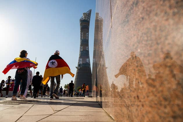 221123 Fans of Germany ahead of the FIFA World Cup, WM, Weltmeisterschaft, Fussball 2022 football match between Germany and Japan on November 23, 2022 in Doha. Photo: Joel Marklund BILDBYRAN kod JM JM0384 bbeng fotboll football soccer fotball vm fotbolls-vm fotball-vm fotbolls-vm 2022 fifa world cup 2022 tyskland germany japan publik *** 221123 Fans of Germany ahead of the FIFA World Cup 2022 football match between Germany and Japan on November 23, 2022 in Doha Photo Joel Marklund PHOTO AGENCY code JM JM0384 bbeng football football soccer football world cup football world cup football world cup 2022 fifa world cup 2022 Germany Japan audience,  Copyright: JOELxMARKLUND BB221123JM015