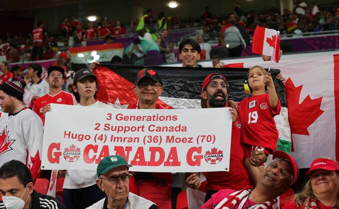 Belgium v Canada 2022 FIFA World Cup, WM, Weltmeisterschaft, Fussball Three generations of Canada fans before the 2022 FIFA World Cup Group F match at Ahmad Bin Ali Stadium, Al-Rayyan Content Not Available For UK Newspapers Copyright: xPaulxChestertonx FIL-17640-0030 UK Newspapers OUT