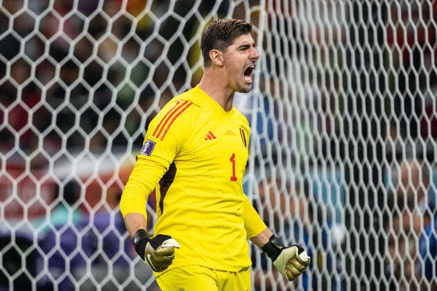 221123 Goalkeeper Thibaut Courtoisof Belgium celebrates during the FIFA World Cup 2022 football match between Belgium and Canada on November 23, 2022 in Doha Photo Joel Marklund BILDBYRAN code JM JM0385 bbeng fotbol football soccer fotball vm fotbols vm fotbols vm fotbols vm 2022 fifa world cup 2022 belgien belgium canada canada cheers,  Copyright: JOELxMARKLUND BB221123JM116