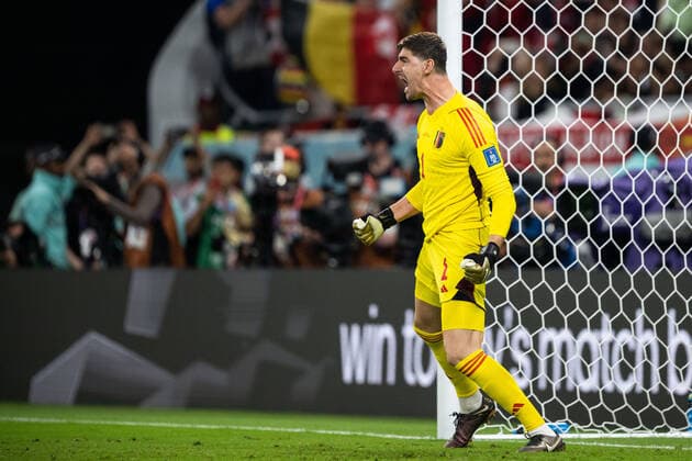 221123 Goalkeeper Thibaut Courtois of Belgium celebrates after saved penalty during the FIFA World Cup 2022 football match between Belgium and Canada on November 23, 2022 in Doha Photo Joel Marklund BILDBYRAN code JM JM0385 bbeng football football soccer fotball vm fotbols vm fotbols vm fotbols vm 2022 fifa world cup 2022 belgium belgium canada canada cheers,  Copyright: JOELxMARKLUND BB221123JM117