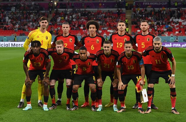 Football, Men, 2022 23 season, World Cup in Qatar, Group F 1 matchday , Belgium Canada at Ahmed bin Ali Stadium in Ar Rayyan, back row v l goalkeeper Thibaut Courtois Belgium , Toby Alderweireld Belgium , Axel Witsel Belgium , Leander Dendoncker Belgium , Jan Vertonghen Belgium , front row v l Michy Batshuayi Belgium , Kevin De Bruyne Belgium , Youri Tielemans Belgium , Timothy Castagne Belgium , Eden Hazard Belgium , Yannick Carrasco Belgium , 23 11 2022, Copyright: xMatthiasxKochx