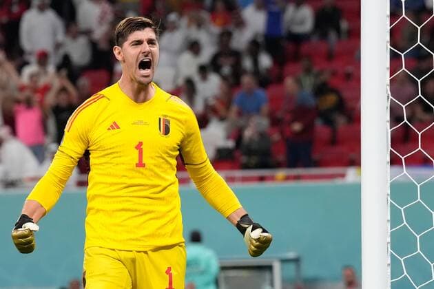 AR-RAYYAN, 23-11-2022 Ahmad Bin Ali Stadium, World Cup 2022 in Qatar game between Belgium and Canada, Belgium goalkeeper Thibaut Courtois after stopping the penalty kick during the match Belgium - Canada  x19314188x Copyright: