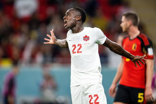 221123 Richie Laryea of Canada looks dejected during the FIFA World Cup 2022 football match between Belgium and Canada on November 23, 2022 in Doha Photo Joel Marklund PHOTO AGENCY code JM JM0385 bbeng football football soccer fotball vm fotbols vm fotbols vm fotbols vm 2022 fifa world cup 2022 belgium belgium canada canada depp,  Copyright: JOELxMARKLUND BB221123JM124