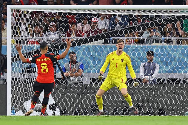 2022.11.23 Ar-Rayyan pilka nozna Mistrzostwa Swiata w Katarze Katar 2022 Belgia - Kanada N z rzut karny (penalty kick) Thibaut Courtois save obrona radosc Foto Pawel Andrachiewicz PressFocus 2022.11.23 Ar-Rayyan Football - 2022 FIFA World Cup, WM, Weltmeisterschaft, Fussball in Qatar Belgium - Canada rzut karny (penalty kick) Thibaut Courtois save obrona radosc Credit: Pawel Andrachiewicz PressFocus NEWSPIX.PL --- Newspix.pl  20221123_PF_PA515