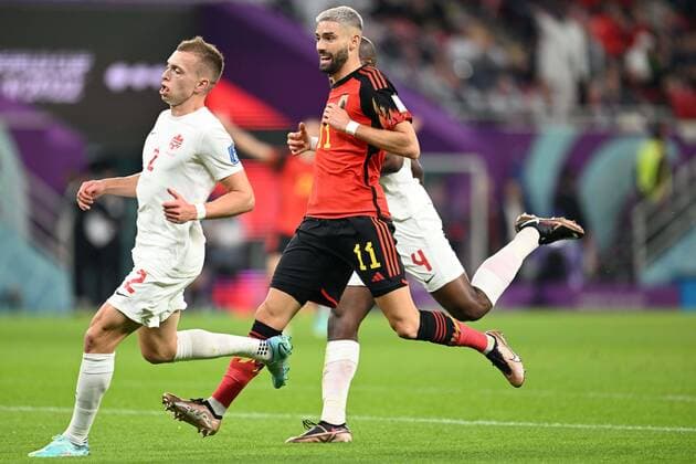 DOHA, QATAR - NOVEMBER 23 : Carrasco Yannick forward of Belgium in action during the FIFA World Cup, WM, Weltmeisterschaft, Fussball Qatar 2022 Groupe F match between Belgium and Canada at the Ahmad Bin Ali Stadium on November 23, 2022 in Doha, Qatar, 23 11 2022 ( Belgium v Canada - FIFA World Cup Qatar 2022 PhotoNews Panoramic 