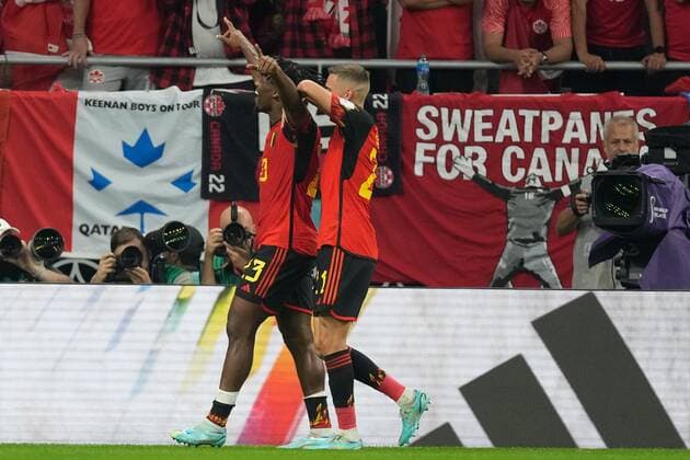 AR-RAYYAN, 23-11-2022 Ahmad Bin Ali Stadium, World Cup 2022 in Qatar game between Belgium and Canada, Belgium player Michy Batshuayi celebrating his goal and the 1-0 during the match Belgium - Canada  x19314293x Copyright: