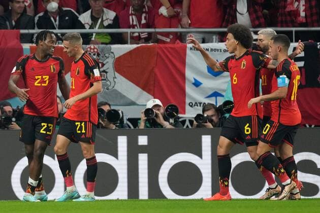 AR-RAYYAN, 23-11-2022 Ahmad Bin Ali Stadium, World Cup 2022 in Qatar game between Belgium and Canada, Belgium player Michy Batshuayi celebrating his goal and the 1-0 during the match Belgium - Canada  x19314295x Copyright: