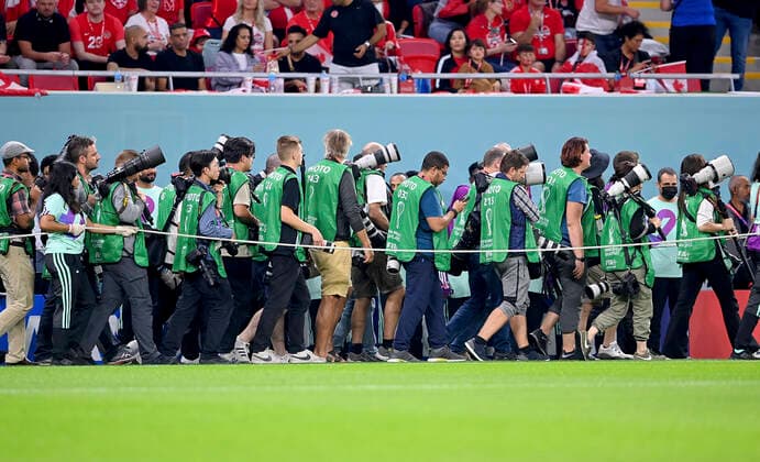 FOOTBALL World Cup 2022 PRE-ROUND ROUND GROUP F Belgium Canada 23 11 2022 Press, photographers on the way, pitch, playing field