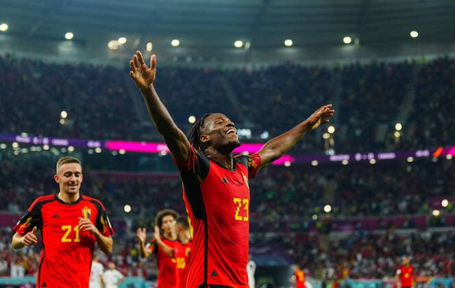 Mandatory Credit: Photo by Javier Garcia Shutterstock (13626489au) Michy Batshuayi of Belgium celebrates scoring the opening goal 1-0 Belgium v Canada, FIFA World Cup, WM, Weltmeisterschaft, Fussball 2022, Group F, Football, Ahmad Bin Ali Stadium, Ar-Rayyan, Qatar - 23 Nov 2022 Editorial Use Only Belgium v Canada, FIFA World Cup 2022, Group F, Football, Ahmad Bin Ali Stadium, Ar-Rayyan, Qatar - 23 Nov 2022 Editorial Use Only Copyright: xJavierxGarcia Shutterstockx 13626489au