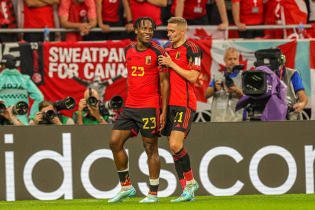 Belgium v Canada 2022 FIFA World Cup, WM, Weltmeisterschaft, Fussball 23 11 2022. Match Nine Goal 1-0 Michy Batshuayi (23) of Belgium scores a goal and celebrates during the 2022 Fifa World Cup match between Belgium and Canada at Ahmad bin Ali Stadium, Al Rayyan, Qatar on 23 November 2022. Editorial use only , Copyright: xNigelxKeenex PSI-16406-0028