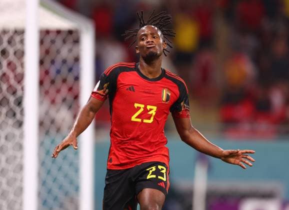 Al Rayyan, Qatar, 23rd November 2022. Michy Batshuayi of Belgium celebrates scoring the first goal during the FIFA World Cup, WM, Weltmeisterschaft, Fussball 2022 match at Ahmad bin Ali Stadium, Al Rayyan. Picture credit should read: David Klein Sportimage EDITORIAL USE ONLY. No use with unauthorised audio, video, data, fixture lists, club league logos or live services. Online in-match use limited to 120 images, no video emulation. No use in betting, games or single club league player publications. SPI-2059-0056