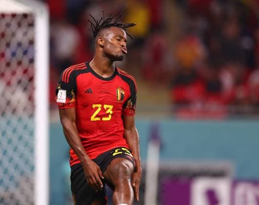 Al Rayyan, Qatar, 23rd November 2022. Michy Batshuayi of Belgium celebrates scoring the first goal during the FIFA World Cup, WM, Weltmeisterschaft, Fussball 2022 match at Ahmad bin Ali Stadium, Al Rayyan. Picture credit should read: David Klein Sportimage EDITORIAL USE ONLY. No use with unauthorised audio, video, data, fixture lists, club league logos or live services. Online in-match use limited to 120 images, no video emulation. No use in betting, games or single club league player publications. SPI-2059-0057