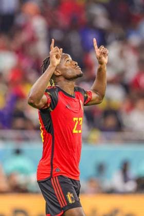 Belgium v Canada 2022 FIFA World Cup, WM, Weltmeisterschaft, Fussball 23 11 2022. Match Nine Goal 1-0 Michy Batshuayi (23) of Belgium scores a goal and celebrates during the 2022 Fifa World Cup match between Belgium and Canada at Ahmad bin Ali Stadium, Al Rayyan, Qatar on 23 November 2022. Editorial use only , Copyright: xNigelxKeenex PSI-16406-0036