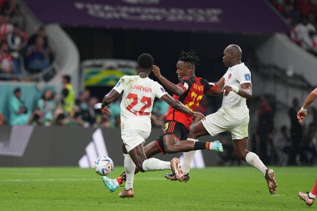 QAT, World Cup FIFA 2022, Group F, Belgium vs Canada 23 11 2022, Khalifa International Stadium, Doha, QAT, World Cup FIFA 2022, Group F, Belgium vs Canada, in picture Belgium s forward Michy Batshuayi scores the goal to 1 0 nordphotoxGmbHx xBratic nph00250