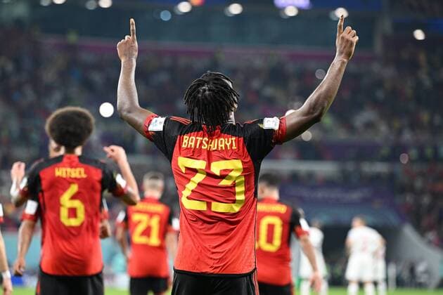 DOHA, QATAR - NOVEMBER 23 : Batshuayi Michy forward of Belgium celebrates scoring the opening goal during the FIFA World Cup, WM, Weltmeisterschaft, Fussball Qatar 2022 Groupe F match between Belgium and Canada at the Ahmad Bin Ali Stadium on November 23, 2022 in Doha, Qatar, 23 11 2022 ( Belgium v Canada - FIFA World Cup Qatar 2022 PhotoNews Panoramic 