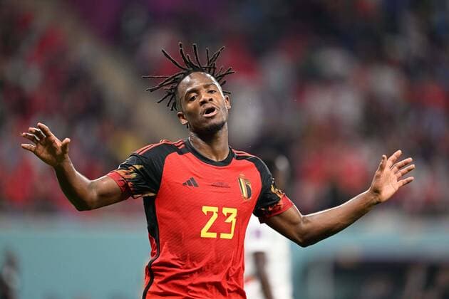 DOHA, QATAR - NOVEMBER 23 : Batshuayi Michy forward of Belgium celebrates scoring the opening goal during the FIFA World Cup, WM, Weltmeisterschaft, Fussball Qatar 2022 Groupe F match between Belgium and Canada at the Ahmad Bin Ali Stadium on November 23, 2022 in Doha, Qatar, 23 11 2022 ( Belgium v Canada - FIFA World Cup Qatar 2022 PhotoNews Panoramic 