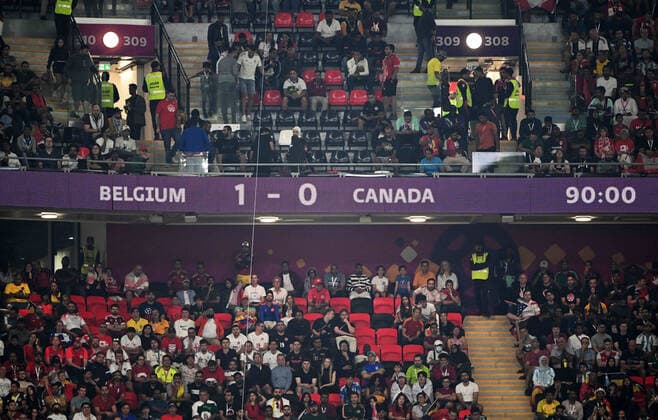 Football, Men, 2022 23 season, World Cup in Qatar, Group F 1 matchday , Belgium Canada at Ahmed bin Ali Stadium in Ar Rayyan, scoreboard with 1 0 final score, 23 11 2022, Copyright: xMatthiasxKochx