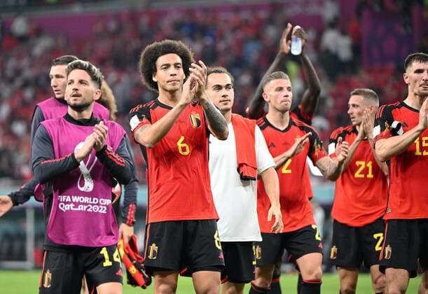Football, Men, 2022 23 season, World Cup in Qatar, Group F 1 matchday , Belgium Canada at Ahmed bin Ali Stadium in Ar Rayyan, f l Dries Mertens Belgium , Axel Witsel Belgium , Arthur Theate Belgium , Toby Alderweireld Belgium , Timothy Castagne Belgium , Thomas Meunier Belgium , cheering after final whistle, 23 11 2022, Copyright: xMatthiasxKochx