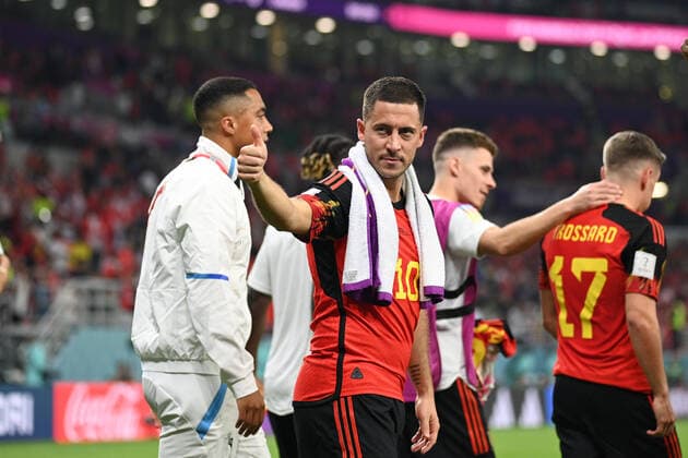 belgium vs canada AL-RAYYAN, AR - 24.11.2022: BELGIUM VS CANADA - Eden Hazard of Belgium celebrate their victory over Canada after the Belgium vs Canada match, valid for the group stage of the World Cup, held at Ahmed bin Ali Stadium in Al-Rayyan, Qatar. (Photo: Richard Callis Fotoarena) x2298043x  RichardxCallis