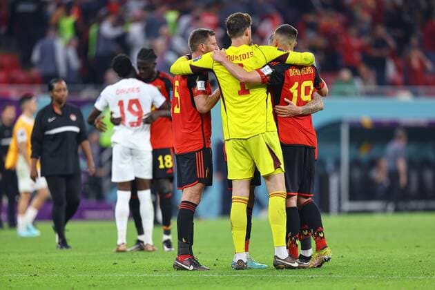 DOHA, QATAR - NOVEMBER 23: Thibaut Courtois during the FIFA World Cup, WM, Weltmeisterschaft, Fussball Qatar 2022 Group F match between Belgium and Canada at Ahmad Bin Ali Stadium on November 23, 2022 in Doha, Qatar. WCS 