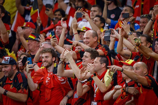 belgium vs canada AL-RAYYAN, AR - 24.11.2022: BELGIUM VS CANADA - Belgium fans during the match between Belgium vs. Canada, valid for the group stage of the World Cup, held at Al Rayyan Stadium in Al-Rayyan, Qatar. (Photo: Rodolfo Buhrer La Imagem Fotoarena) x2298156x  RodolfoxBuhrer