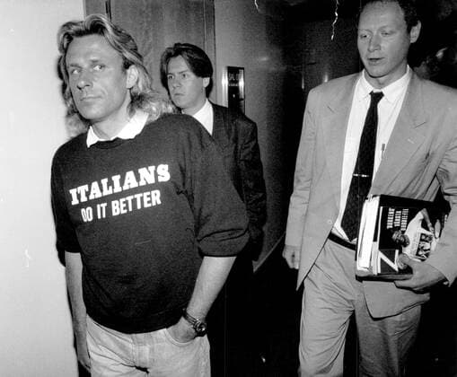 Stockholm 1990 05 08 Tennis player Björn Borg and his lawyers arrive at the courtroom and slander the newspaper Z, which claims that Borg used cocaine Stockholm Sweden PER x12014x  Copyright: xSvD TTx BORG FÖRTALSMAL TIDNINGEN Z