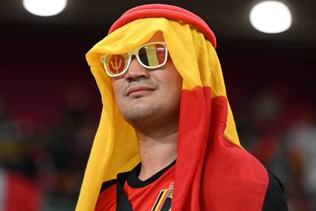 DOHA, QATAR - NOVEMBER 23 : A Belgian supporter - fan pictured during the FIFA World Cup, WM, Weltmeisterschaft, Fussball Qatar 2022 Groupe F match between Belgium and Canada at the Ahmad Bin Ali Stadium on November 23, 2022 in Doha, Qatar, 23 11 2022 ( Belgium v Canada - FIFA World Cup Qatar 2022 PhotoNews Panoramic 