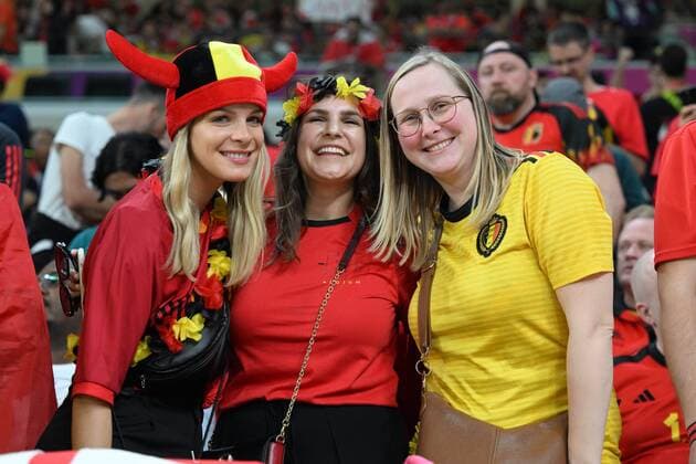 DOHA, QATAR - NOVEMBER 23 : Some belgian supporters - fans pictured during the FIFA World Cup, WM, Weltmeisterschaft, Fussball Qatar 2022 Groupe F match between Belgium and Canada at the Ahmad Bin Ali Stadium on November 23, 2022 in Doha, Qatar, 23 11 2022 ( Belgium v Canada - FIFA World Cup Qatar 2022 PhotoNews Panoramic 