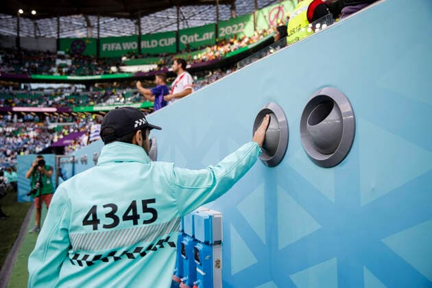 Uruguay vs South Korea DOHA, CA - 24.11.2022: URUGUAY VS SOUTH KOREA - Security closes the air conditioning exit of the stadium during the match between Uruguay and South Korea, valid for the first round of the group stage of the World Cup, held at the Education City Stadium in Doha, Qatar. (Photo: Marcelo Machado de Melo Fotoarena) x2298178x  MarceloxMachadoxdexMelo