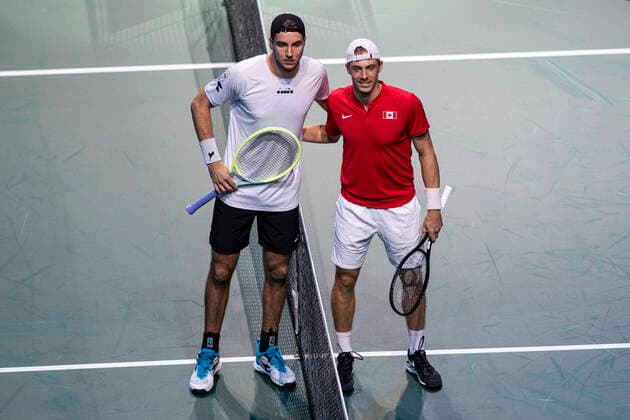 Jan Lennard Struff of Germany and Denis Shapovalov of Canada ESP, Germany vs Canada, Tennis Davis Cup, Quarter Finals, 24 11 2022 ESP, Germany vs Canada, Tennis Davis Cup, Quarter Finals, 24 11 2022 Malaga Copyright: xEibner-Pressefoto OmarxArnaux EP_EER