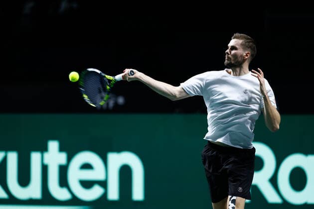 November 24, 2022, MALAGA, MADRID, SPAIN: Oscar Otte of Germany in action against Felix Auger-Aliassime of Canada during the second tennis match from Davis Cup Finals 2022, Quarter-Finals round, played between Germany and Canada at Palacio de Deportes Martin Carpena pavilion on november 24, 2022, in Malaga, Spain. MALAGA SPAIN - ZUMAa181 20221124_zaa_a181_155 Copyright: xOscarxJ.xBarrosox