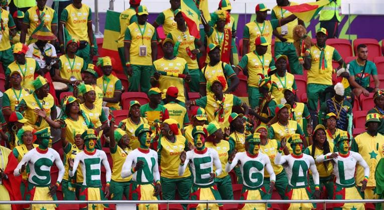 Doha, Qatar, 25th November 2022. Senegal fans during the FIFA World Cup, WM, Weltmeisterschaft, Fussball 2022 match at Al Thumama Stadium, Doha. Picture credit should read: David Klein Sportimage EDITORIAL USE ONLY. No use with unauthorised audio, video, data, fixture lists, club league logos or live services. Online in-match use limited to 120 images, no video emulation. No use in betting, games or single club league player publications. SPI-2064-0003