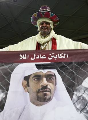 Doha, Qatar, 25th November 2022. Qatar fan during the FIFA World Cup, WM, Weltmeisterschaft, Fussball 2022 match at Al Thumama Stadium, Doha. Picture credit should read: David Klein Sportimage EDITORIAL USE ONLY. No use with unauthorised audio, video, data, fixture lists, club league logos or live services. Online in-match use limited to 120 images, no video emulation. No use in betting, games or single club league player publications. SPI-2064-0052