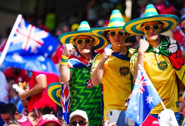 Mandatory Credit: Photo by Javier Garcia Shutterstock (13634763s) Australia Fans enjoy the Pre-match build up Tunisia v Australia, FIFA World Cup, WM, Weltmeisterschaft, Fussball 2022, Group D, Football, Al Janoub Stadium, Al Wakrah, Qatar - 26 Nov 2022 Editorial Use Only Tunisia v Australia, FIFA World Cup 2022, Group D, Football, Al Janoub Stadium, Al Wakrah, Qatar - 26 Nov 2022 Editorial Use Only  Copyright: xJavierxGarcia Shutterstockx 13634763s