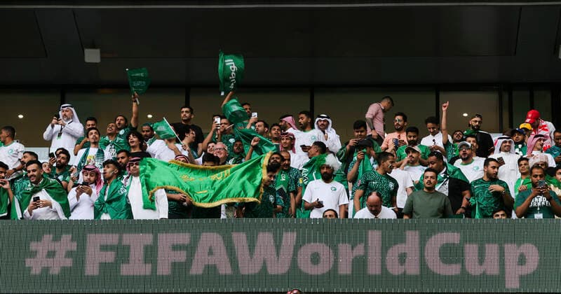 Poland v Saudi Arabia 2022 FIFA World Cup, WM, Weltmeisterschaft, Fussball Saudi Arabia fans sing the national anthem before the 2022 FIFA World Cup Group C match at Education City Stadium, Doha Content Not Available For UK Newspapers Copyright: xPaulxChestertonx FIL-17647-0025 UK Newspapers OUT