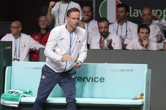MALAGA, SPAIN - NOVEMBER 26 : Filippo Volandri during the Davis Cup by Rakuten Finals 2022 semi-finals match between Italy and Canada at Palacio de los Deportes Jose Maria Martin Carpena on November 24, 2022 in Malaga, Spain Copyright: xAndreaxRositox DSC_0026