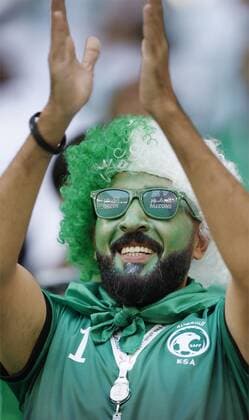 Football World Cup in Qatar A Saudi Arabia supporter cheers ahead of a World Cup Group C football match against Poland at Education City Stadium in Al Rayyan, Qatar, on Nov. 26, 2022.  A14AA0001363381P 
