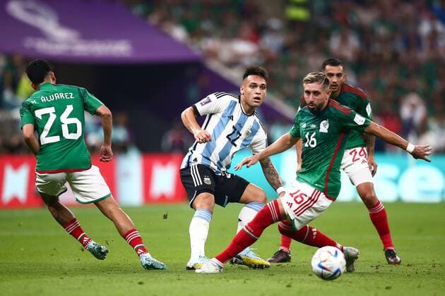 Mandatory Credit: Photo by Michael Zemanek Shutterstock (13634795x) Lautaro Martinez of Argentina under pressure from Hector Herrera of Mexico and Kevin Alvarez of Mexico Argentina v Mexico, FIFA World Cup, WM, Weltmeisterschaft, Fussball 2022, Group C, Football, Lusail Stadium, Al Daayen, Qatar - 26 Nov 2022 Editorial Use Only Argentina v Mexico, FIFA World Cup 2022, Group C, Football, Lusail Stadium, Al Daayen, Qatar - 26 Nov 2022 Editorial Use Only Copyright: xMichaelxZemanek Shutterstockx 13634795x